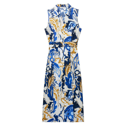 Embroidered dress with belt and shirt style for women