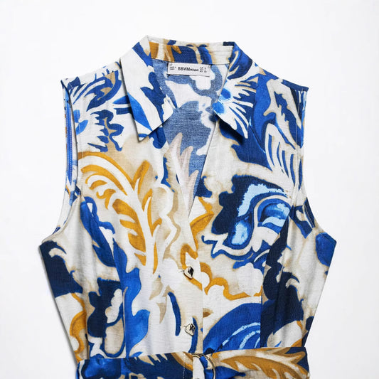 Embroidered dress with belt and shirt style for women